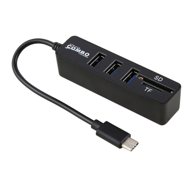 2 in 1 TF & SD Card Reader + 3 x USB Ports to USB-C / Type-C HUB Converter, Total Length: 24cm, Type-C (Black), Type-C (White)