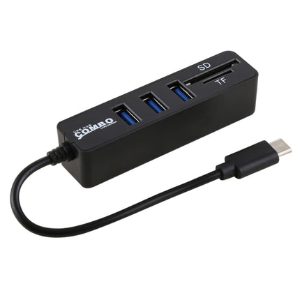 2 in 1 TF & SD Card Reader + 3 x USB Ports to USB-C / Type-C HUB Converter, Total Length: 24cm, Type-C (Black), Type-C (White)