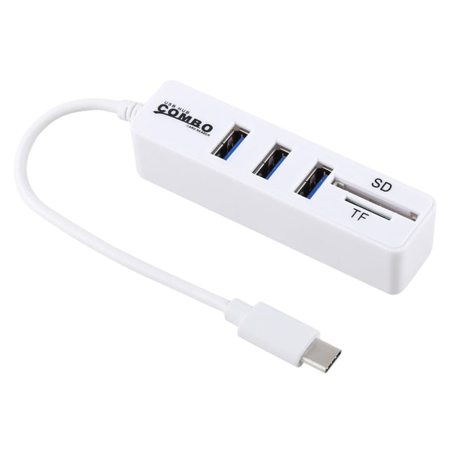 2 in 1 TF & SD Card Reader + 3 x USB Ports to USB-C / Type-C HUB Converter, Total Length: 24cm