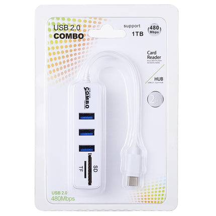 2 in 1 TF & SD Card Reader + 3 x USB Ports to USB-C / Type-C HUB Converter, Total Length: 24cm