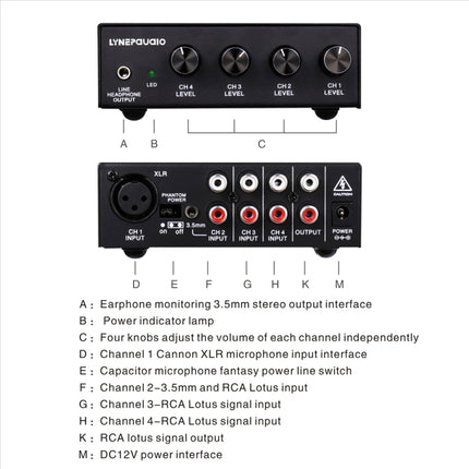 LINEPAUDIO B895 Five-channel Stereo Microphone Mixer with Earphone Monitoring