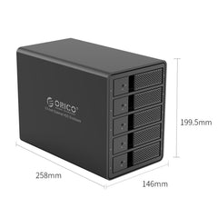 ORICO 9558U3 Caja de almacenamiento para disco duro SSD/SATA HDD de 3,5 pulgadas con 5 bahías USB 3.0 tipo B de aluminio para computadora portátil, PC de escritorio, SSD/SATA (negro), SSD/SATA (plateado)