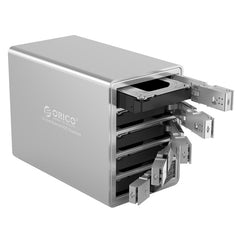 ORICO 9558U3 Caja de almacenamiento para disco duro SSD/SATA HDD de 3,5 pulgadas con 5 bahías USB 3.0 tipo B de aluminio para computadora portátil, PC de escritorio, SSD/SATA (negro), SSD/SATA (plateado)