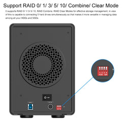 ORICO 9558RU3 5-bay USB 3.0 Type-B Aluminum 3.5 inch SATA HDD Enclosure Storage Hard Disk Box, Support RAID 0 / 5 Mode, SATA (RAID 0 / 5 Mode) Black, SATA (RAID 0 / 5 Mode) Silver