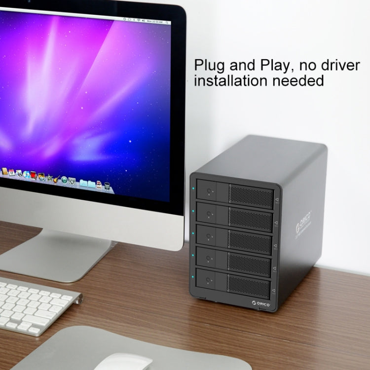 ORICO 9558RU3 5-bay USB 3.0 Type-B Aluminum 3.5 inch SATA HDD Enclosure Storage Hard Disk Box, Support RAID 0 / 5 Mode, SATA (RAID 0 / 5 Mode) Black
