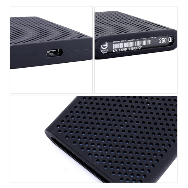 PT500 Scratch-resistant All-inclusive Portable Hard Drive Silicone Protective Case for Samsung Portable SSD T5, with Vents, Black, Red, White