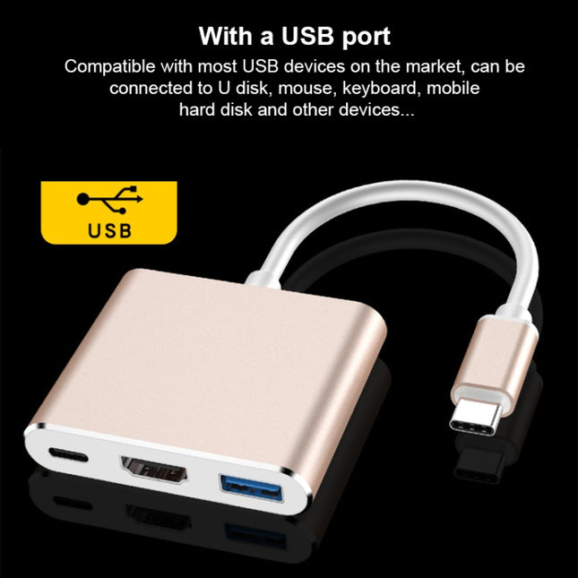 V125 UCB-C / Type-C Male to PD +  HDMI + USB 3.0 Female 3 in 1 Converter, 3 in 1