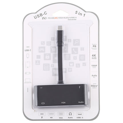 V126 UCB-C / Type-C Male to PD + HDMI + VGA + Audio + USB 3.0 Female 5 in 1 Converter, 5 in 1
