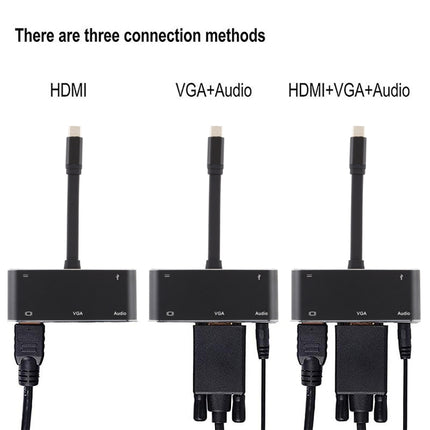 V126 UCB-C / Type-C Male to PD + HDMI + VGA + Audio + USB 3.0 Female 5 in 1 Converter, 5 in 1