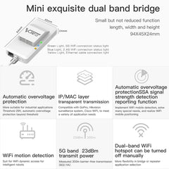 VONETS VAP11AC 5G / 2.4G Mini Wireless Bridge with Fan Version 300Mbps + 900Mbps WiFi Repeater, Support Video Surveillance & Control, VAP11AC