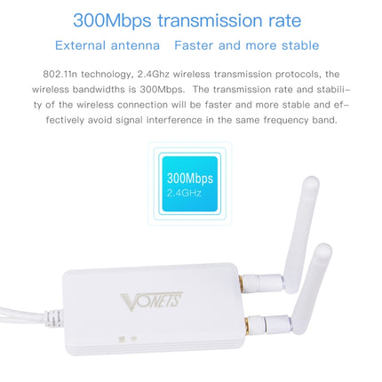 VONETS VAP11S 2.4G Mini Wireless Bridge 300Mbps WiFi Repeater with 2 Antennas, VAP11S
