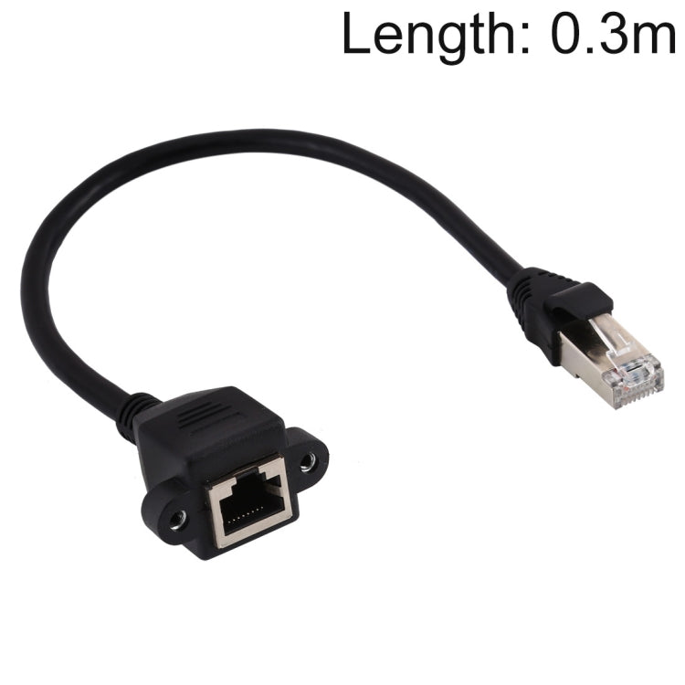 RJ45 Female to Male CATE5 Network Panel Mount Screw Lock Extension Cable , Length: 0.3m, 0.3m