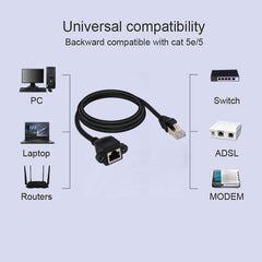 RJ45 Female to Male CAT6E Network Panel Mount Screw Lock Extension Cable, Length: 2m, Length: 2m