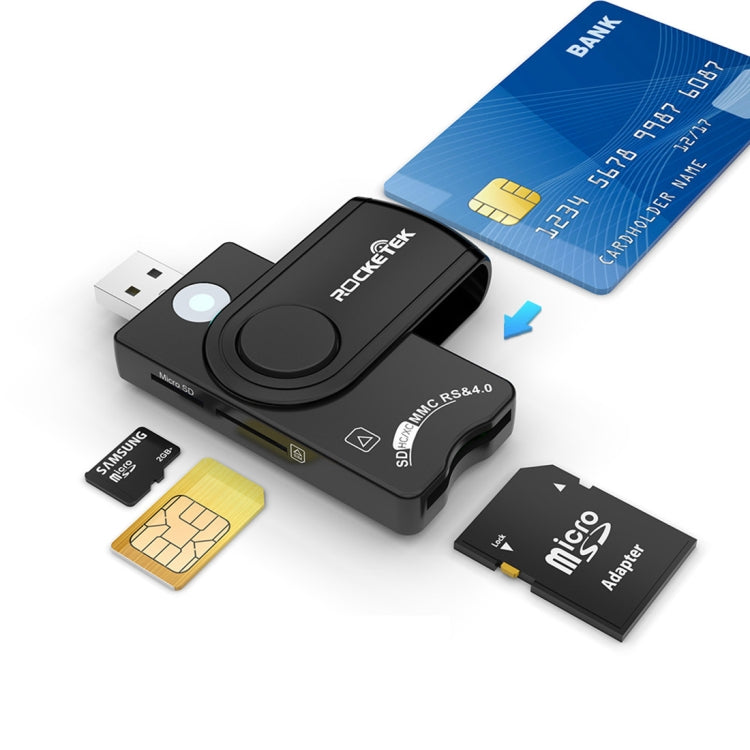 ROCKETEK CR310 USB 3.0 + TF Card + SD Card + SIM Card + Smart Card Multi-function Card Reader, USB 3.0