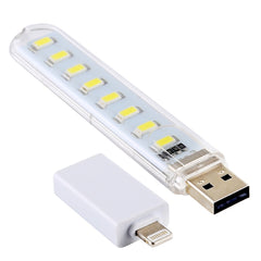 8LEDs 5V 200LM USB LED Book Light Portable Night Light, with 8 Pin Adapter