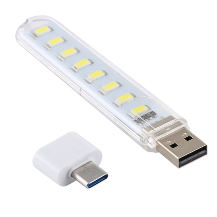 8LEDs 5V 200LM USB LED Book Light Portable Night Light, with Type-C Adapter