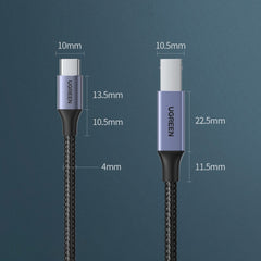 Ugreen Type-C / USB-C to Type-B Printer Nylon Braid Connect Data Cable, Length: 1.5m, Length: 1.5m