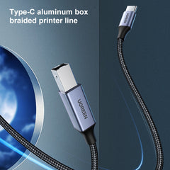 Ugreen Type-C / USB-C to Type-B Printer Nylon Braid Connect Data Cable, Length: 1.5m, Length: 1.5m