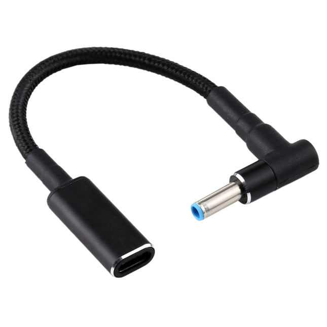 PD 100W 18.5-20V 4.5 x 0.6mm Elbow to USB-C / Type-C Adapter Nylon Braid Cable for HP, 4.5 x 0.6mm