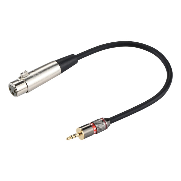 Audio-Anschluss-Adapterkabel mit 3,5-mm-Stecker (Metallkopf) auf 3-polige XLR-CANNON-Buchse (Aluminiumgehäuse), Gesamtlänge: ca. 35 cm, 3-polige Buchse