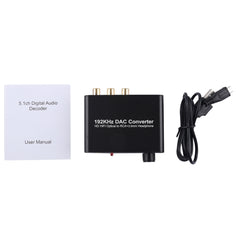 192KHz DAC Converter HD HIFI Optical to RCA+3.5mm Headphone 5.1 Channel Digital Audio Converter with Volume Control, 192KHz DAC