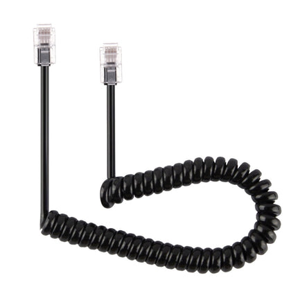 Cable de extensión de teléfono con resorte RJ11 de 4 núcleos macho a macho, longitud elástica: 2 m (negro), longitud: 2 m