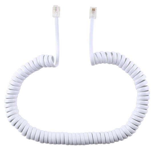 4 Core Male to Male RJ11 Spring Style Telephone Extension Coil Cable Cord Cable, Stretch Length: 3m(White), Length: 3m