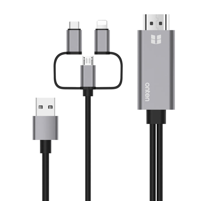 Onten OTN-7537A 3-in-1 1080P Mobiler HD-Bildschirm-Player-Adapterkabel, OTN-7537A