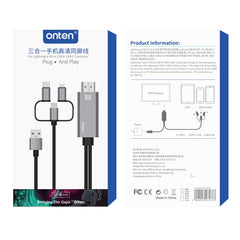 Onten OTN-7537A 3 in 1 1080P Mobile HD Screen Player Adapter Cable, OTN-7537A