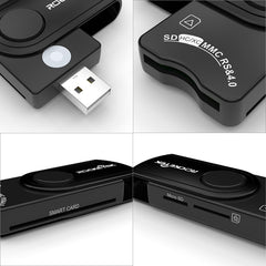 ROCKETEK CR310 USB 2.0 + TF Card + SD Card + SIM Card + Smart Card Multi-function Card Reader, USB 2.0