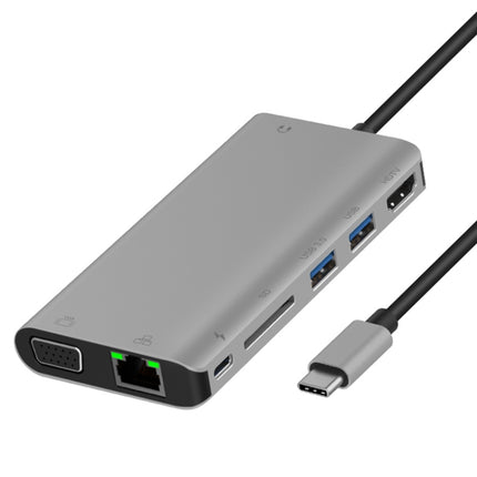 Onten 9591BD 8 in 1 USB-C / Type-C to PD USB-C / Type-C Charging + Gigabit Ethernet + Dual USB 3.0 + HDMI + VGA + SD Card Slot + 3.5mm AUX HUB, 9591BD Black, 9591BD Grey, 9591BD Silver