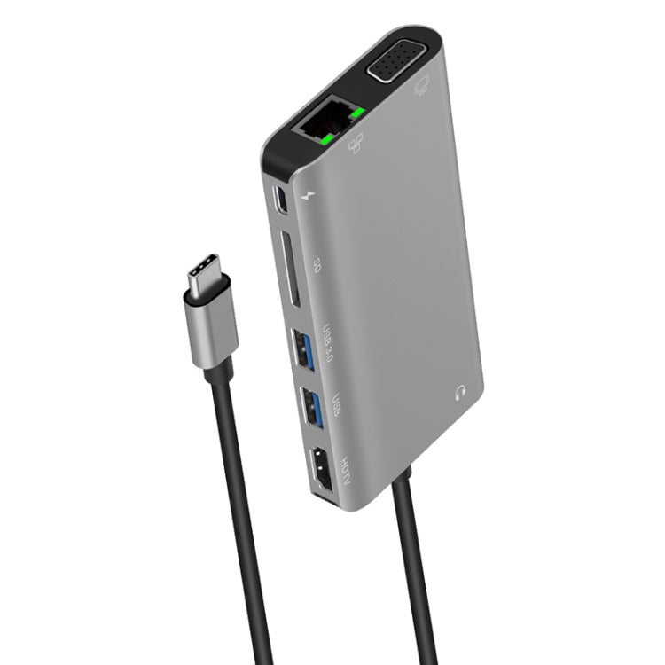 Onten 9591BD 8 in 1 USB-C / Type-C to PD USB-C / Type-C Charging + Gigabit Ethernet + Dual USB 3.0 + HDMI + VGA + SD Card Slot + 3.5mm AUX HUB, 9591BD Black, 9591BD Grey, 9591BD Silver