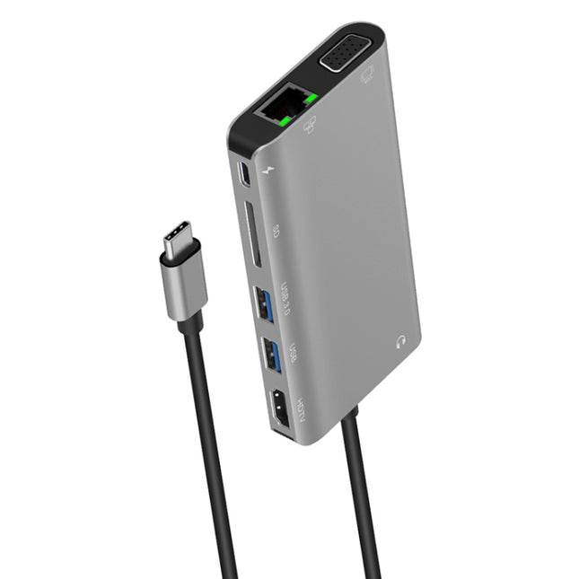 Onten 9591BD 8 in 1 USB-C / Type-C to PD USB-C / Type-C Charging + Gigabit Ethernet + Dual USB 3.0 + HDMI + VGA + SD Card Slot + 3.5mm AUX HUB, 9591BD Grey, 9591BD Silver