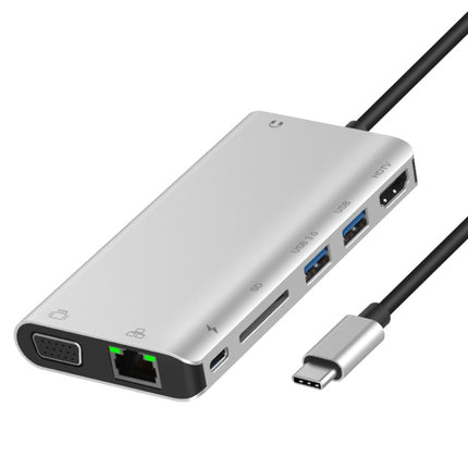 Onten 9591BD 8 in 1 USB-C / Type-C to PD USB-C / Type-C Charging + Gigabit Ethernet + Dual USB 3.0 + HDMI + VGA + SD Card Slot + 3.5mm AUX HUB, 9591BD Black, 9591BD Grey, 9591BD Silver