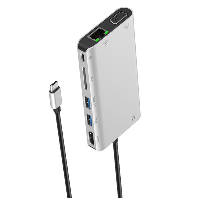 Onten 9591BD 8 in 1 USB-C / Type-C to PD USB-C / Type-C Charging + Gigabit Ethernet + Dual USB 3.0 + HDMI + VGA + SD Card Slot + 3.5mm AUX HUB, 9591BD Grey, 9591BD Silver