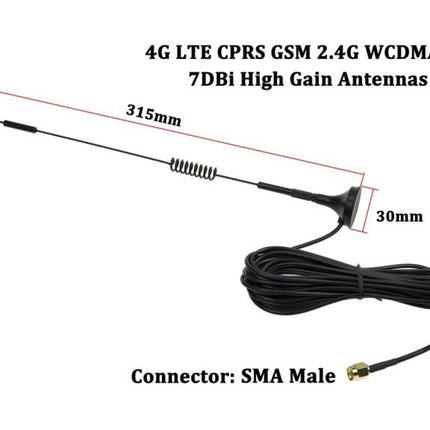 7dBi SMA Male Connector High Gain 4G LTE CPRS GSM 2.4G WCDMA 3G Antenna Network Reception Adapter, 7dBi SMA 4G