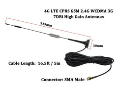 7dBi SMA Male Connector High Gain 4G LTE CPRS GSM 2.4G WCDMA 3G Antenna Network Reception Adapter, 7dBi SMA 4G