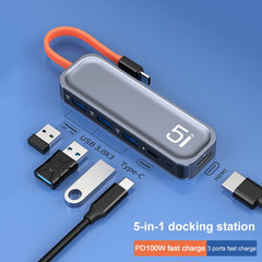 ROCK TR21 USB-C / Type-C to HDMI + USB3.0 x 3 + PD 4K 60Hz 5 in 1 Docking Station, TR21