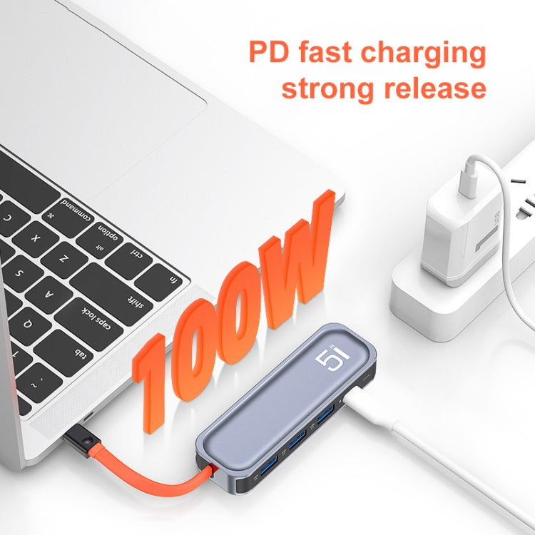 ROCK TR21 USB-C / Type-C to HDMI + USB3.0 x 3 + PD 4K 60Hz 5 in 1 Docking Station, TR21