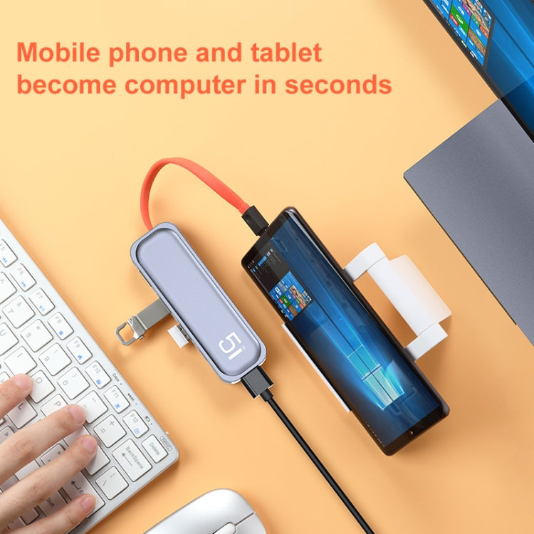ROCK TR21 USB-C / Type-C to HDMI + USB3.0 x 3 + PD 4K 60Hz 5 in 1 Docking Station, TR21
