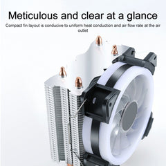 W-X3 3 Pin 9cm Double Copper Pipe Mute LED CPU Cooler Fan