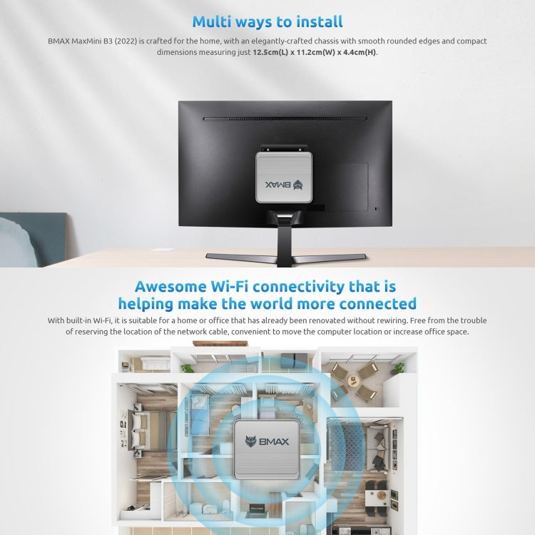 BMAX B3 Windows 11 Mini PC, 16GB+512GB, Intel Jasper Lake N5095, Support HDMI / RJ45 / TF Card, US Plug, B3 2022 16GB+512GB