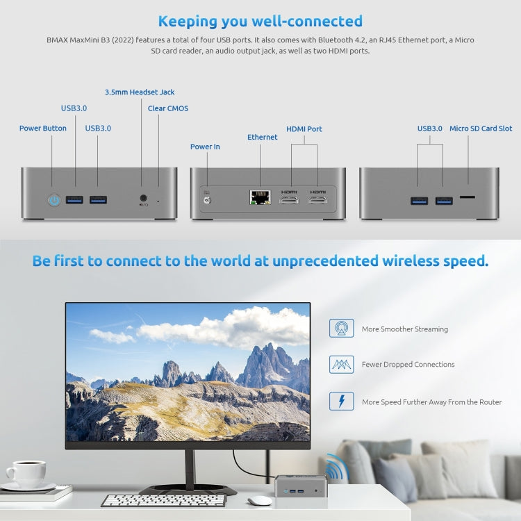 BMAX B3 Windows 11 Mini PC, 16GB+512GB, Intel Jasper Lake N5095, Support HDMI / RJ45 / TF Card, US Plug, B3 2022 16GB+512GB