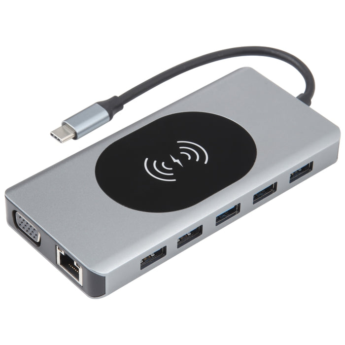 14 in 1 Type-C Docking Station with Wireless Charging(1000M Network Port), 14 in 1
