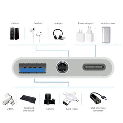 3 in 1 USB-C / Type-C Male to Type-C + USB + 3.5mm Female OTG Adapter, 3 in 1 OTG Adapter