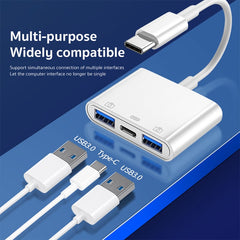 S-202 3 in 1 USB-C / Type-C Male to Type-C + 2 x USB Female Camera Adapter, S-202