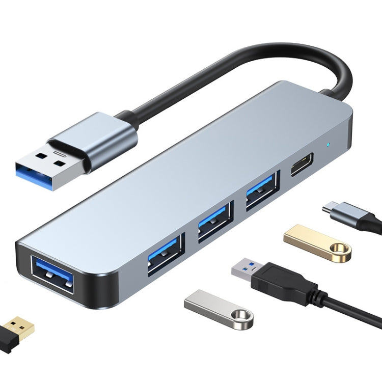 5 in 1 USB to USB3.0+USB2.0x3+USB-C / Type-C HUB Adapter, Cable Length: 10cm, BYL-2301U