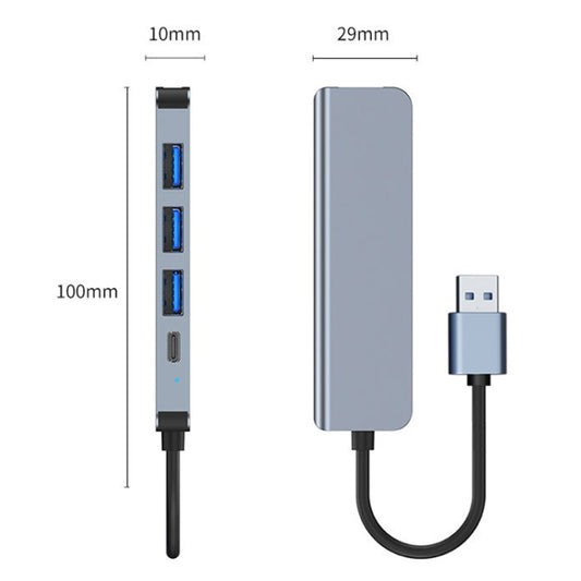 5 in 1 USB to USB3.0+USB2.0x3+USB-C / Type-C HUB Adapter, Cable Length: 10cm, BYL-2301U