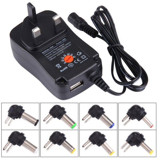 UK Plug Universal 30W Power Wall Plug-in Adapter with 5V 2.1A USB Port, Tips: 8 PCS, Cable Length: About 1.2m, UK Plug