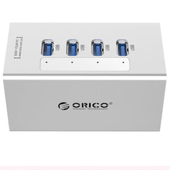 ORICO A3H4 Aluminium High Speed ​​4 Ports USB 3.0 HUB mit 12V/2,5A Netzteil für Laptops, 4 Ports (Silber)